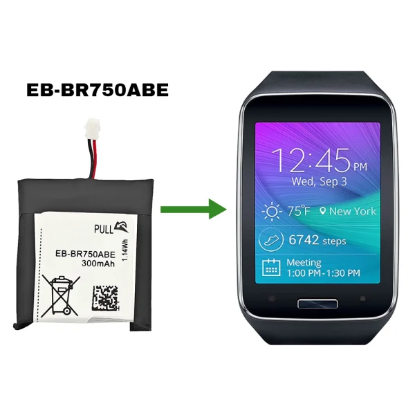 Новий акумулятор EB-BR750ABE для Samsung Galaxy Gear S R750,SM-R750,SM-N910A SM-N910V SM-N910A SM-N915P SM-N910T - Зображення 4